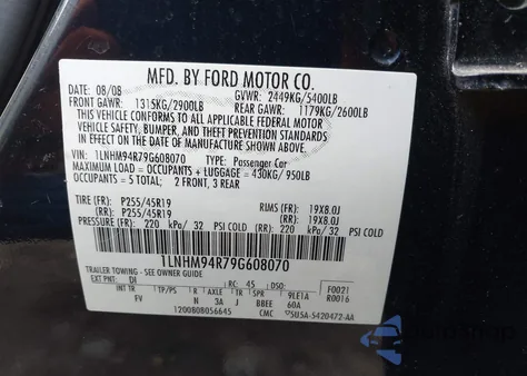 2009 Lincoln Mks из США, поврежденный, VIN 1LNHM94R79G608070